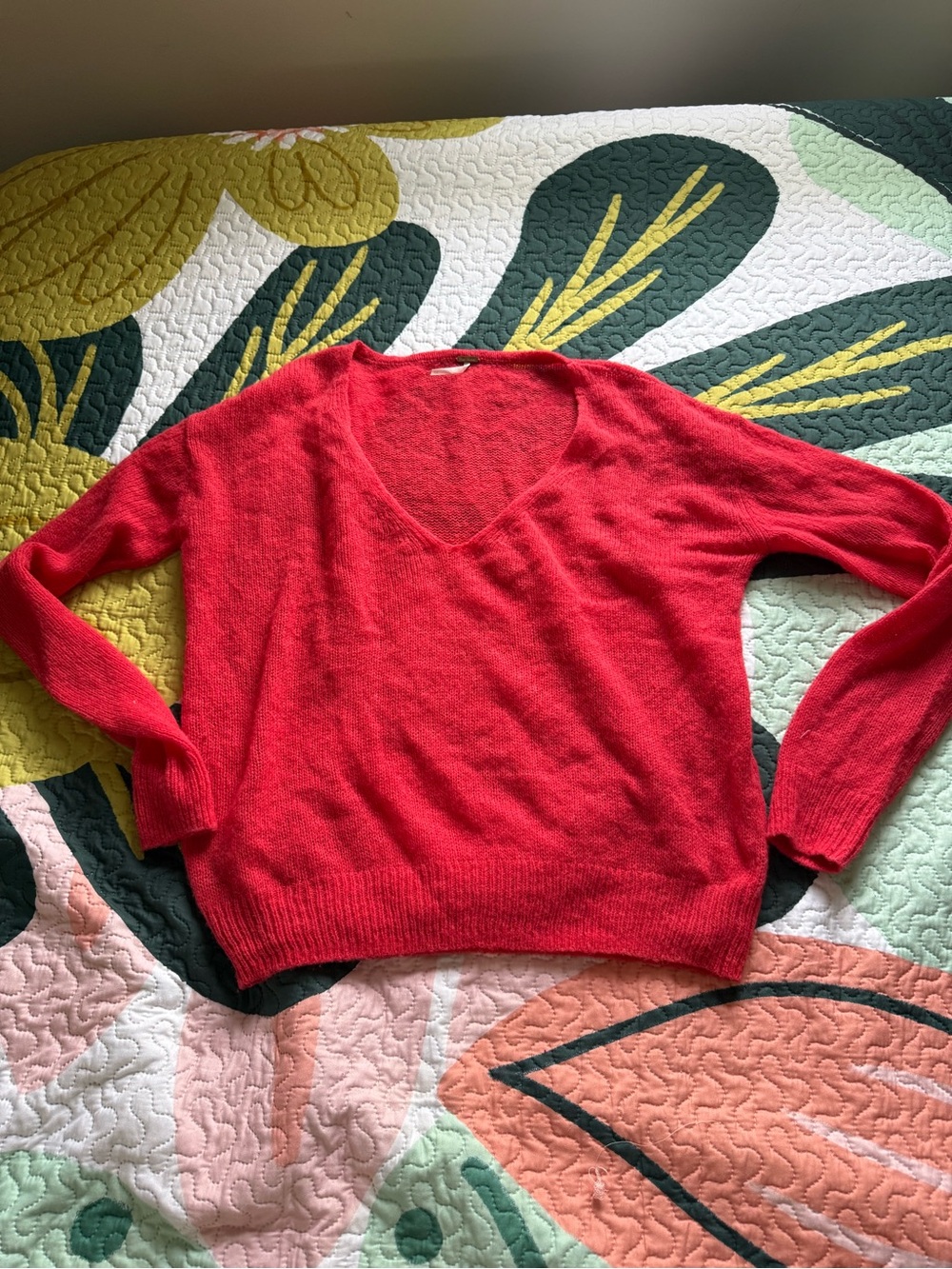Free People Bright Red V-Neck Sweater